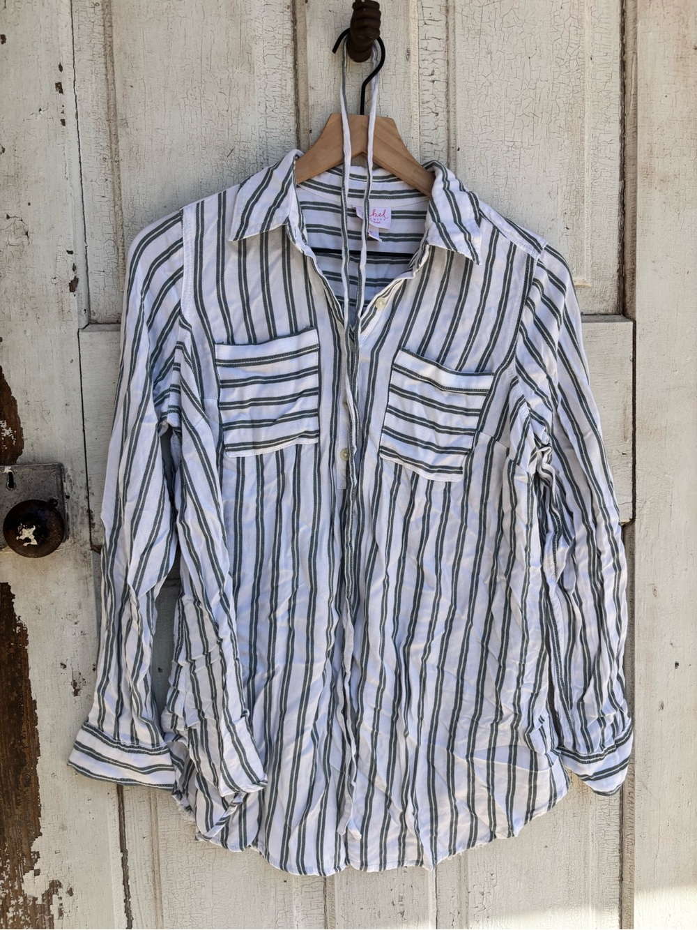 Isabel Maternity by Ingrid & Isabel White Shirt with Olive Stripes